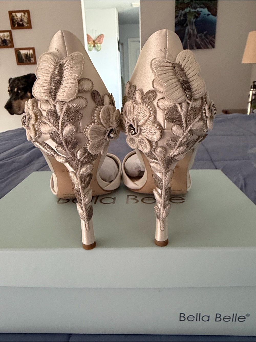 Bella Belle Ivory Embroidered Floral and Butterfly Appliqué Stiletto Heels
